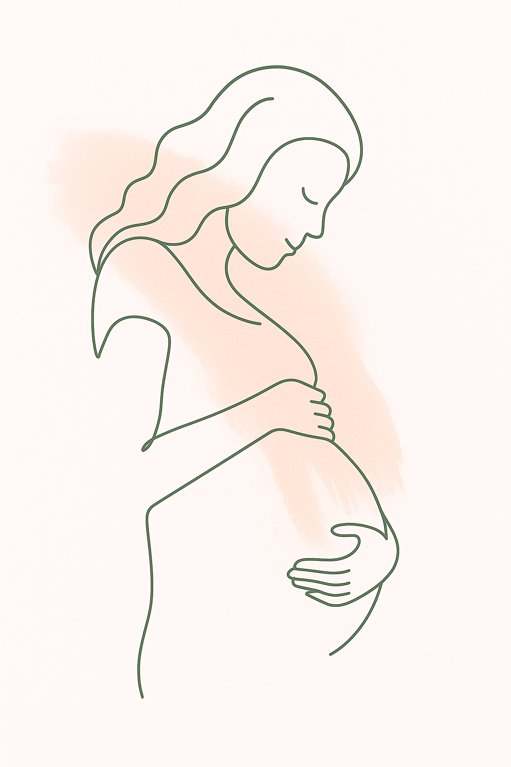 Terapia duelo maternidad cuerpo mujeres, mujer con manos sobre el vientre.