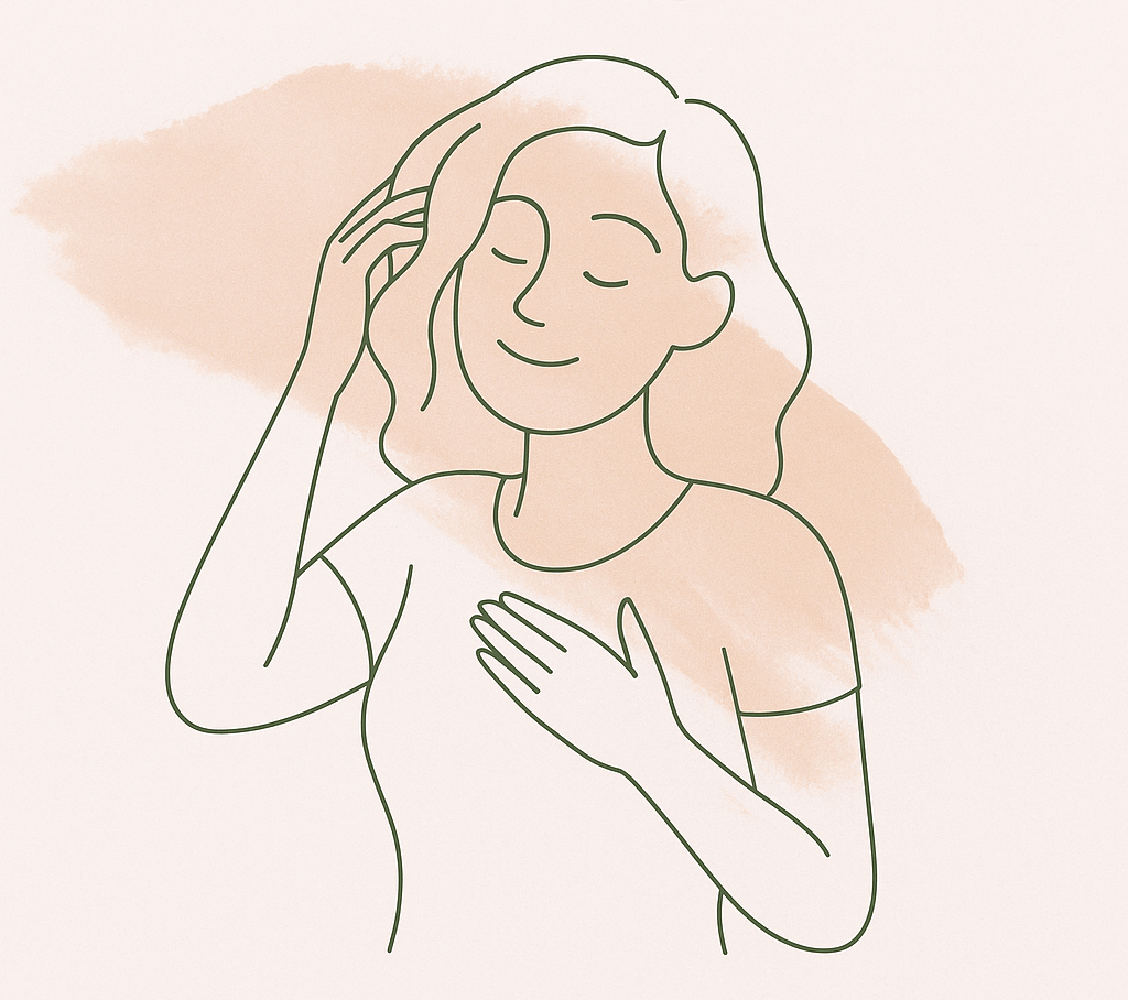 Mujer tocando suavemente su cuerpo, símbolo de reconexión y autocuidado, terapia cuerpo mujeres
