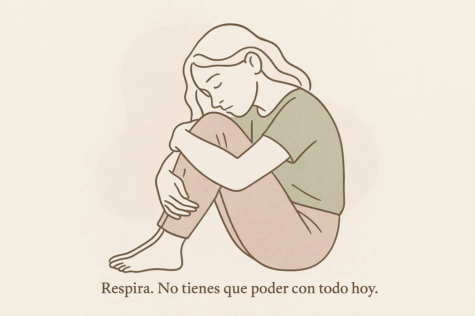 Ilustración suave de una mujer recostada sobre formas pastel, transmitiendo descanso y alivio emocional