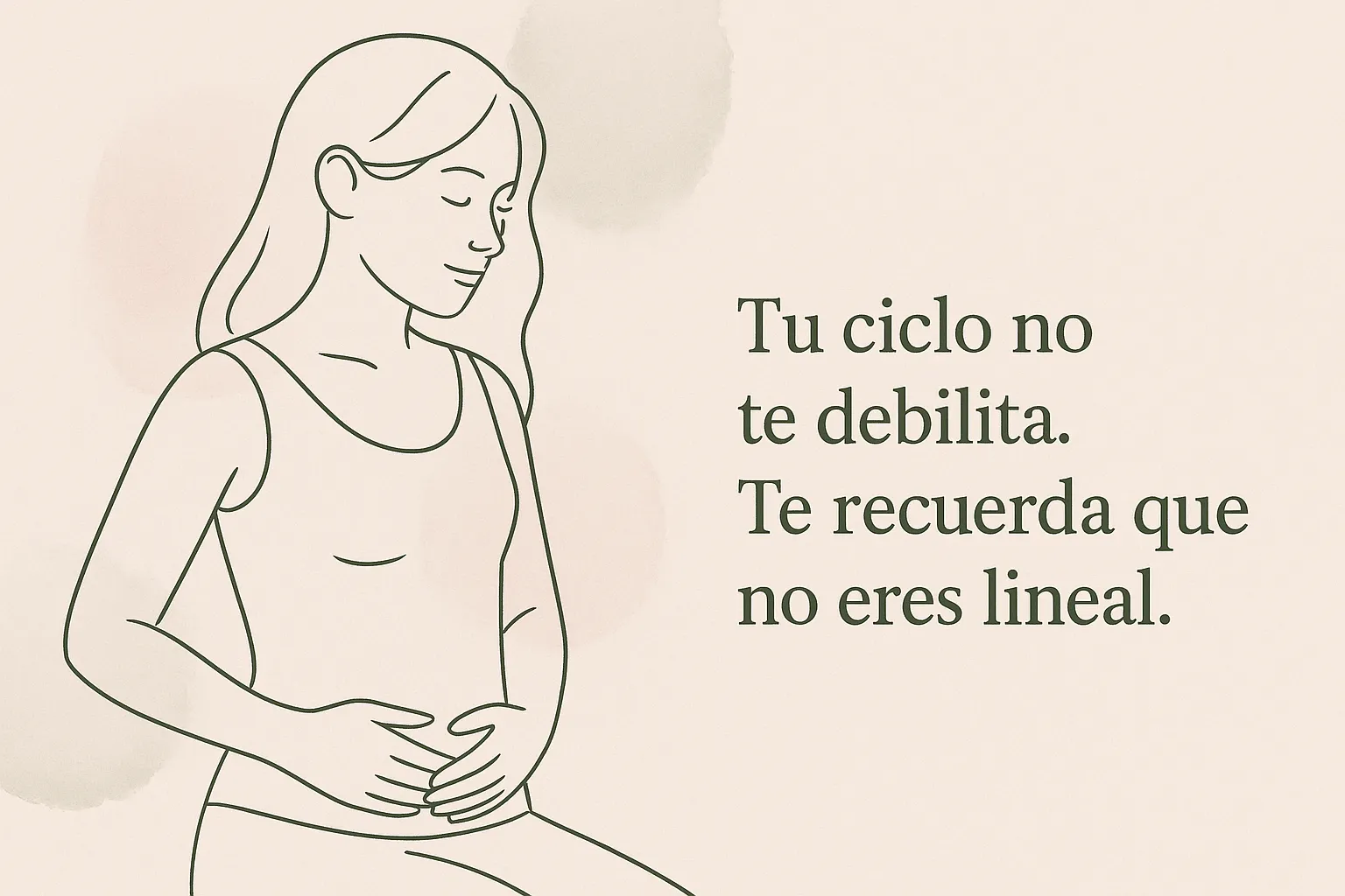 Ilustración line-art de una mujer conectando con sus ciclos emocionales y hormonales