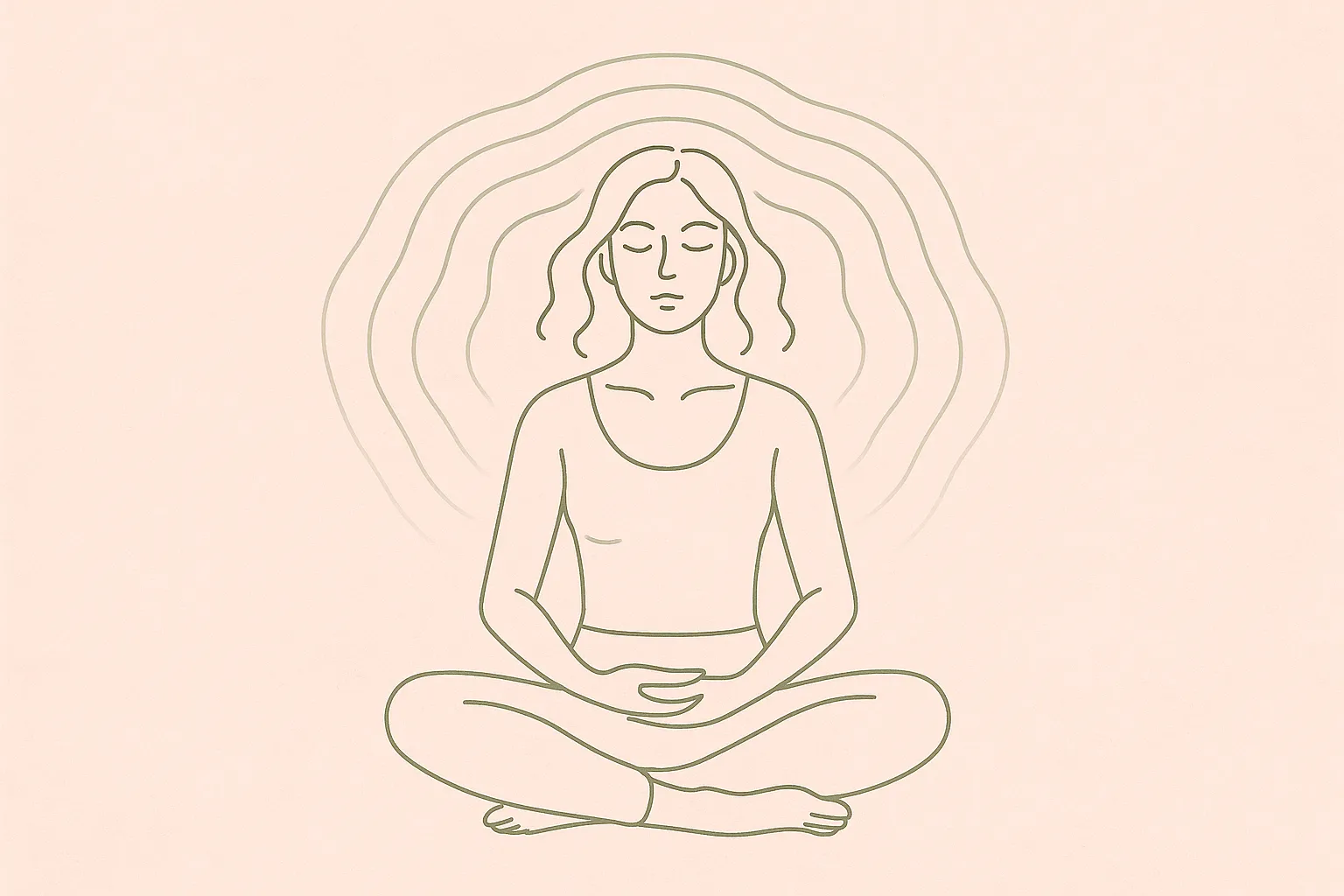 Ilustración line-art de una mujer con el rostro relajado mientras respira y baja el ritmo mental