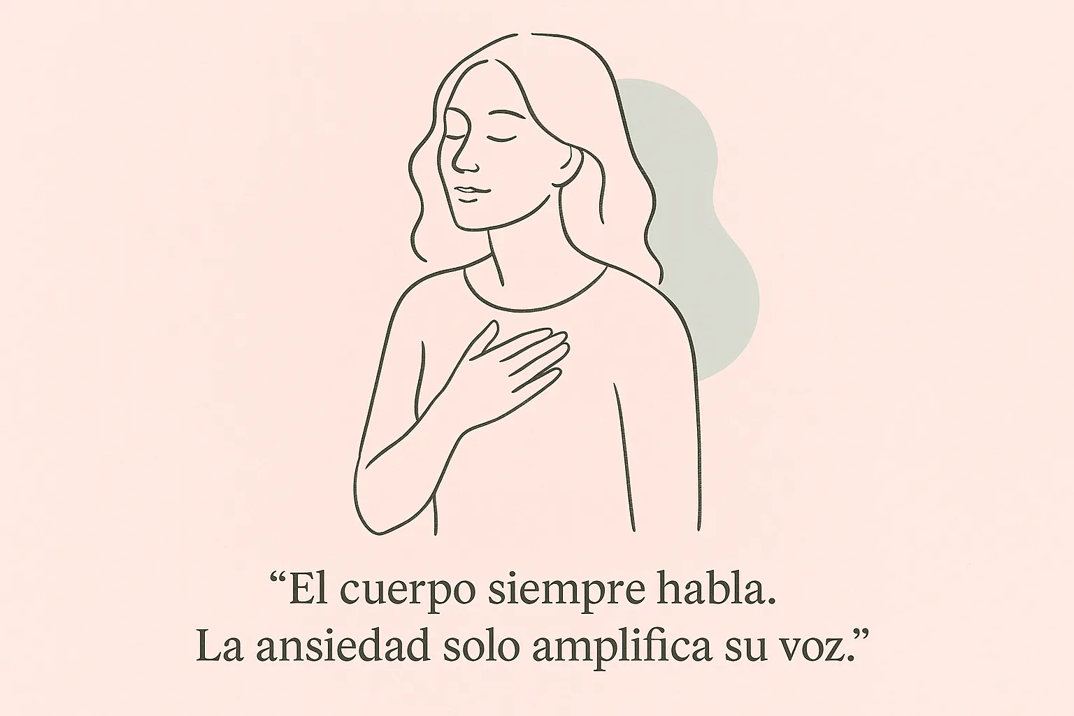Ilustración line-art de una mujer tocándose el pecho con gesto de tensión interna