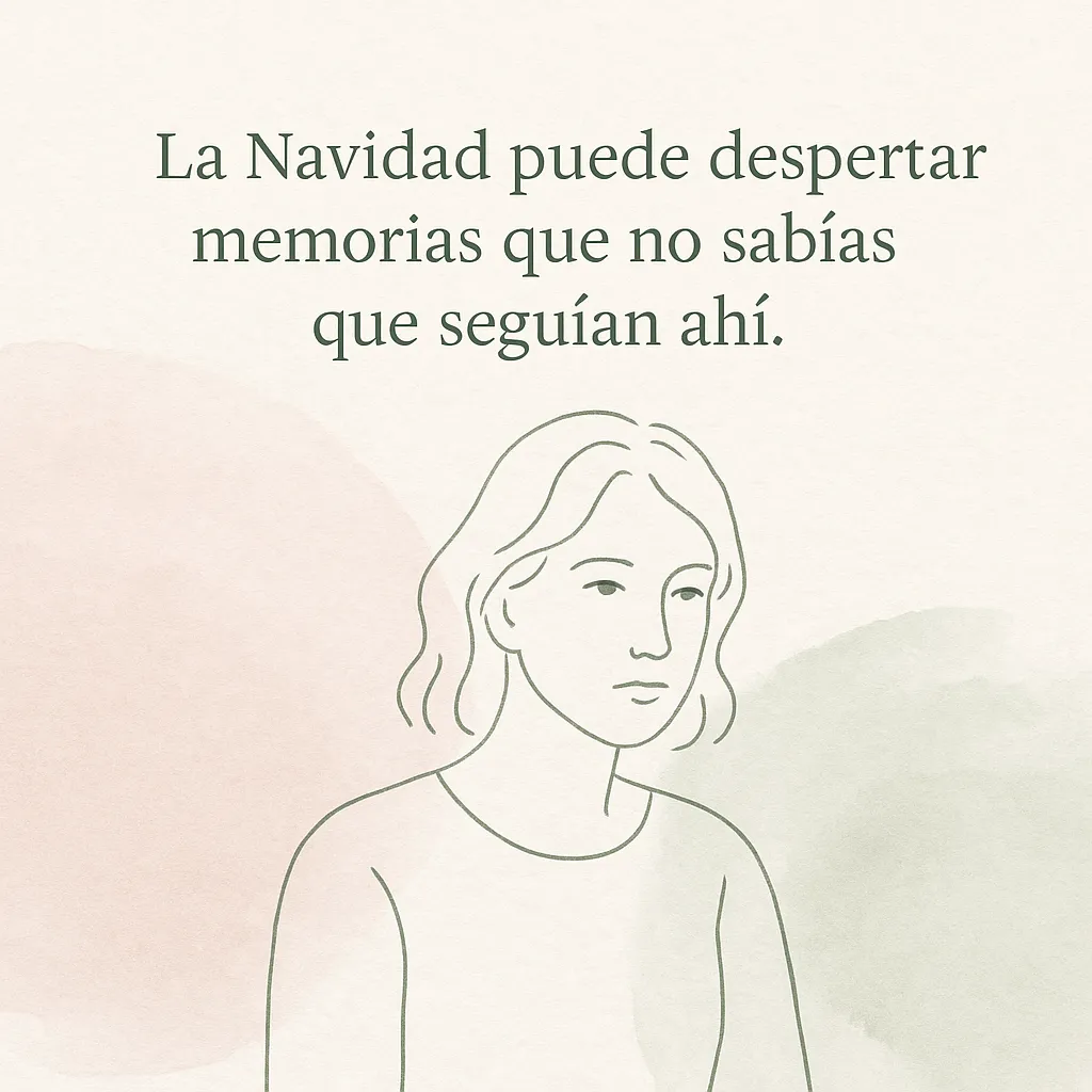 Ilustración emocional de una mujer viviendo emociones intensas durante la Navidad