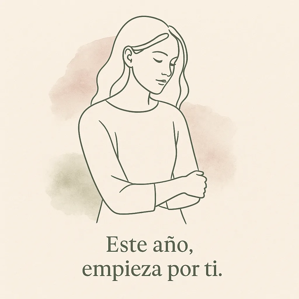 Ilustración emocional de una mujer volviendo a su centro al empezar el año