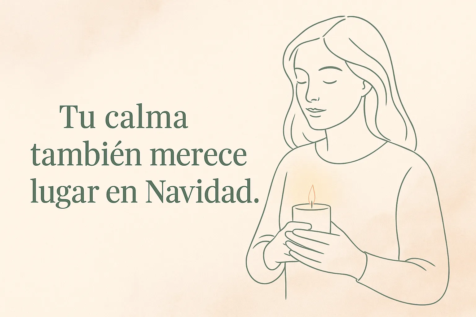 Ilustración line-art de una mujer sosteniendo una luz cálida en medio de un ambiente invernal