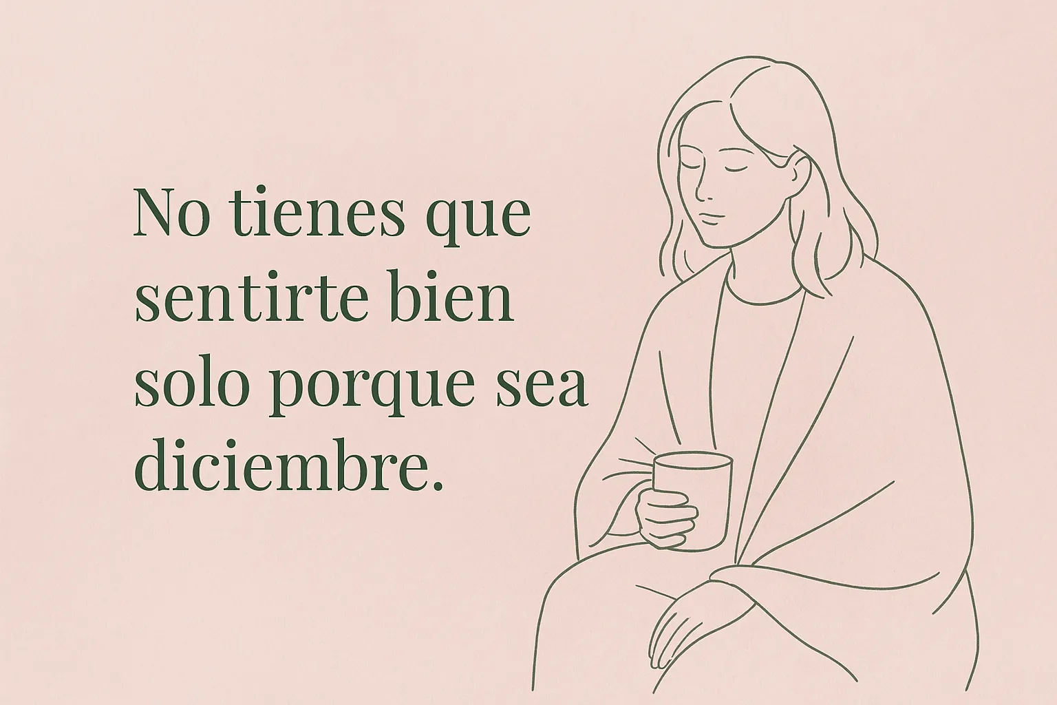 Ilustración line-art de una mujer rodeada de luces y emociones intensas en diciembre