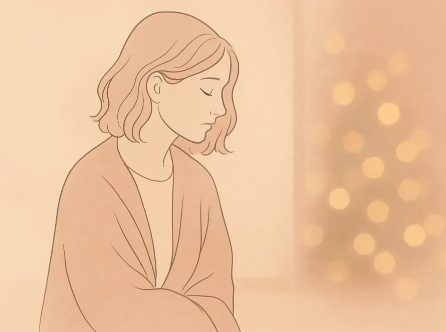 Pausa serena, luces cálidas al fondo