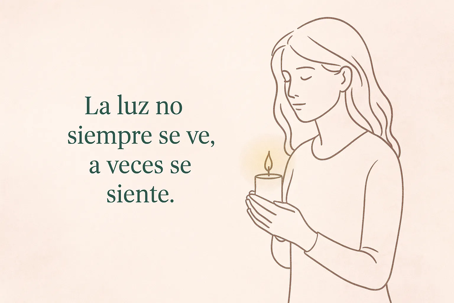 Ilustración line-art de una mujer abrazándose con ternura en un ambiente invernal