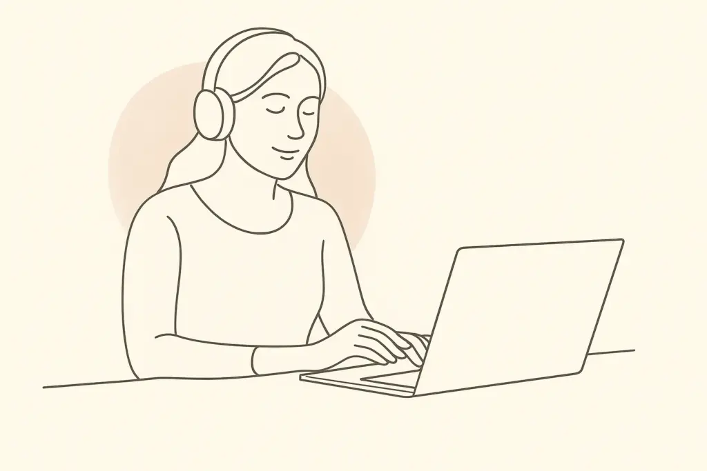 Mujer sentada en su primera sesion online