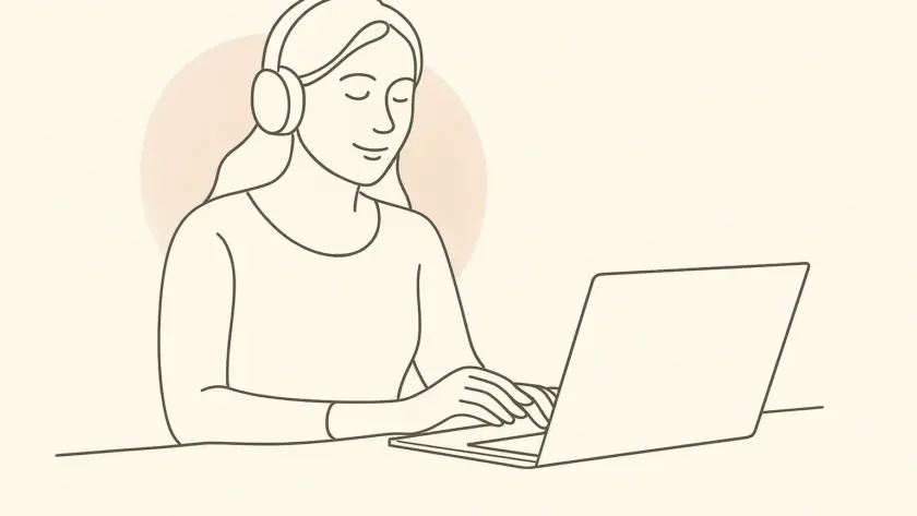 Mujer sentada en su primera sesion online