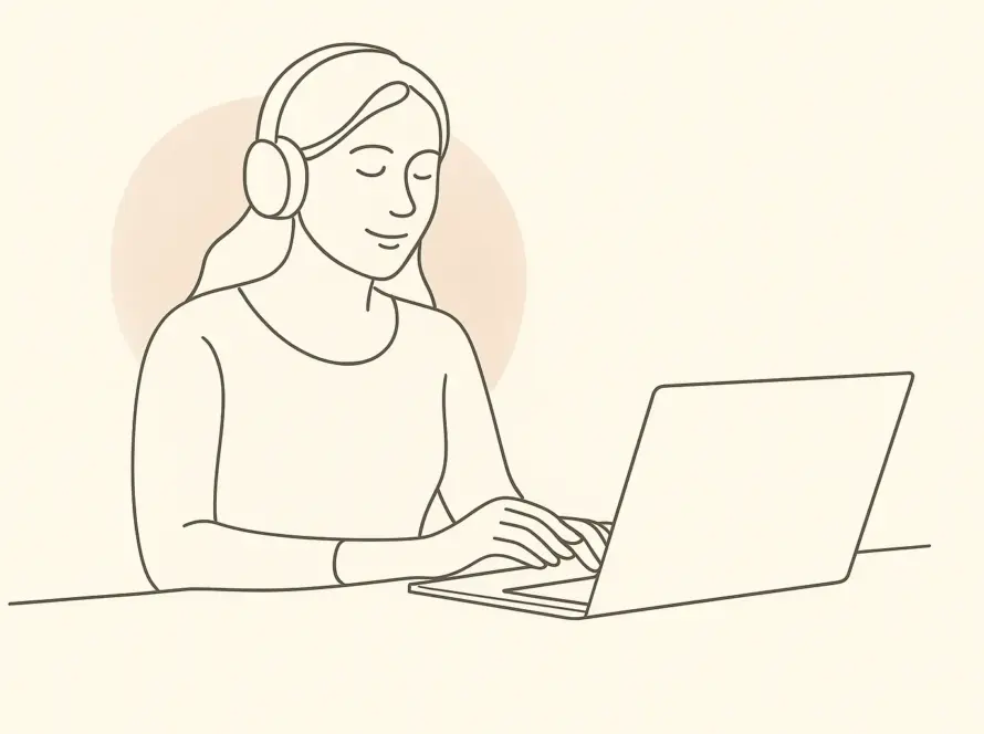 Mujer sentada en su primera sesion online