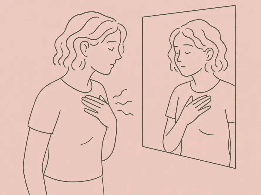 Mujer observando sus señales internas con serenidad. Signos de ansiedad