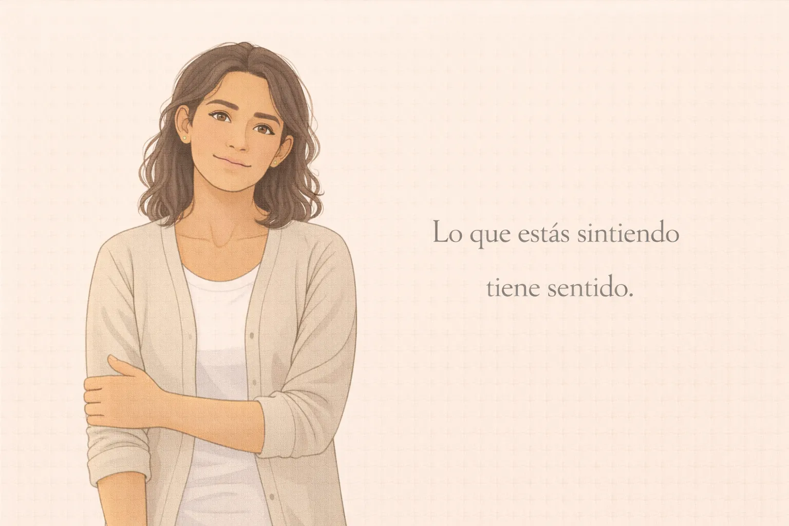 Ilustración de cierre: mujer adulta en calma tras leer una carta duelo emocional
