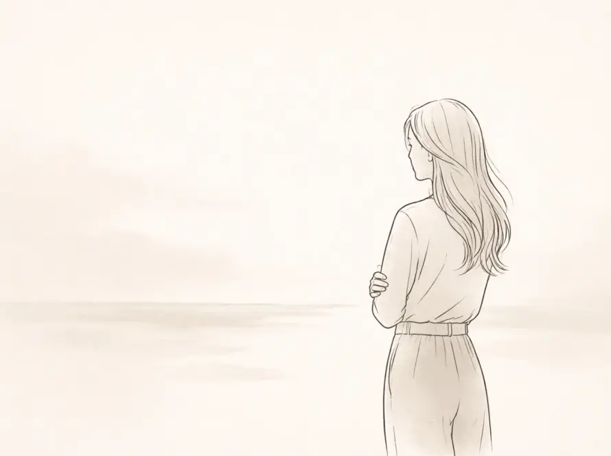 Mujer reflexionando tras una decisión que duele