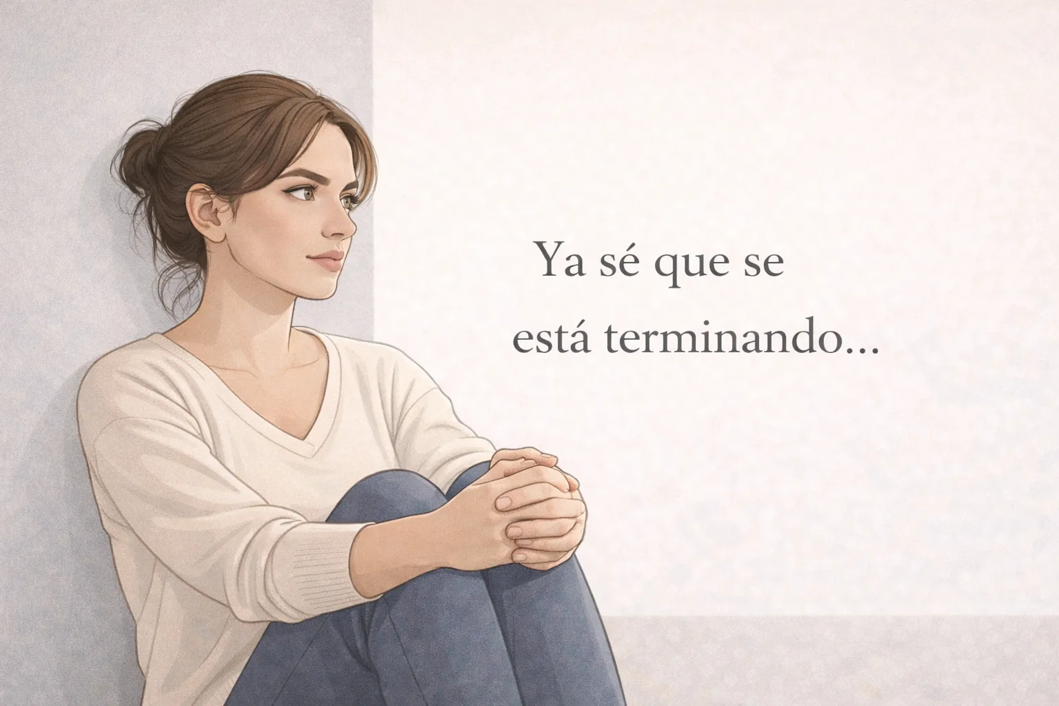 Mujer adulta en un momento de duelo anticipado reflexionando mientras acompaña un proceso de despedida