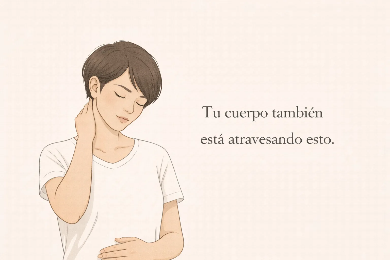 Mujer adulta practicando respiración consciente durante un proceso de duelo y cuerpo