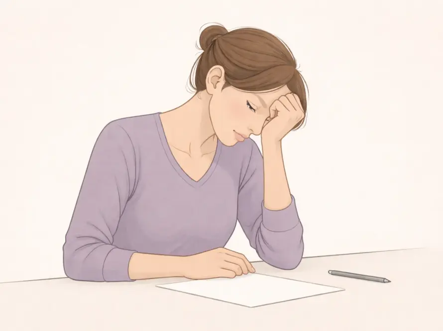 Mujer reflexionando sobre pensamientos de culpa