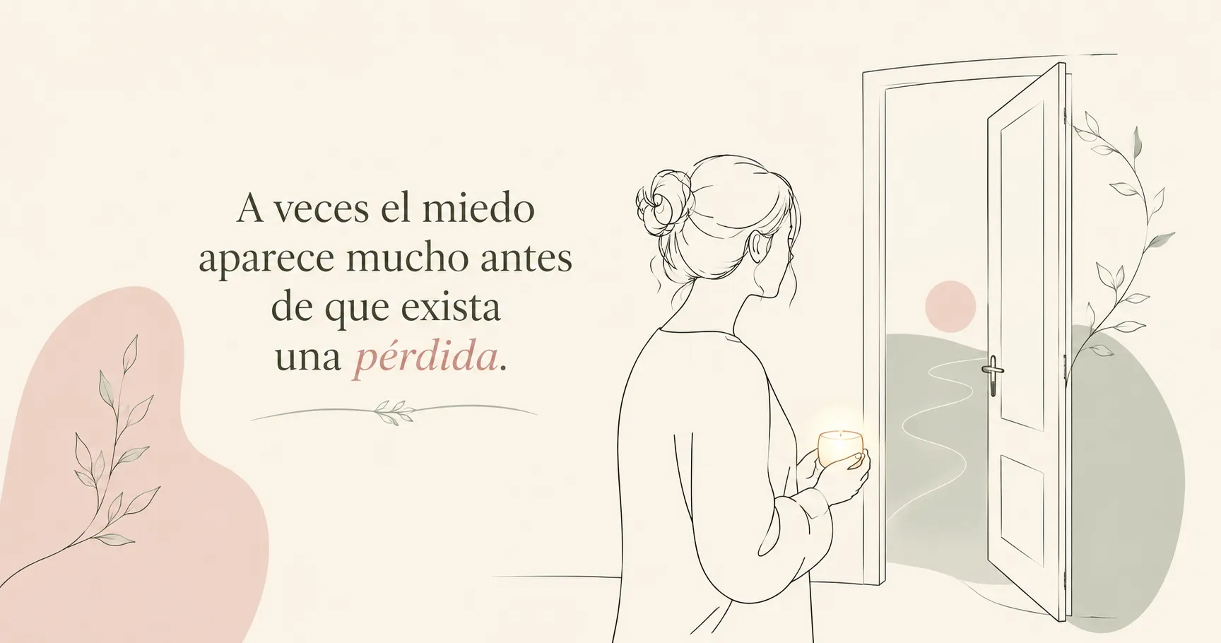 Mujer observando una puerta entreabierta como símbolo de anticipación emocional y miedo al abandono
